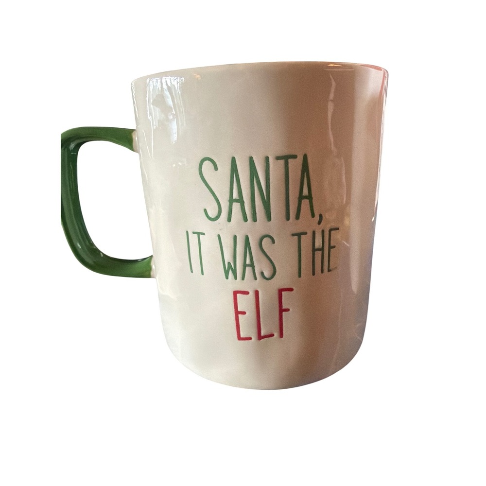 Santa It Was The Elf Holiday Farmhouse Coffee Mug Cream Green 16 oz